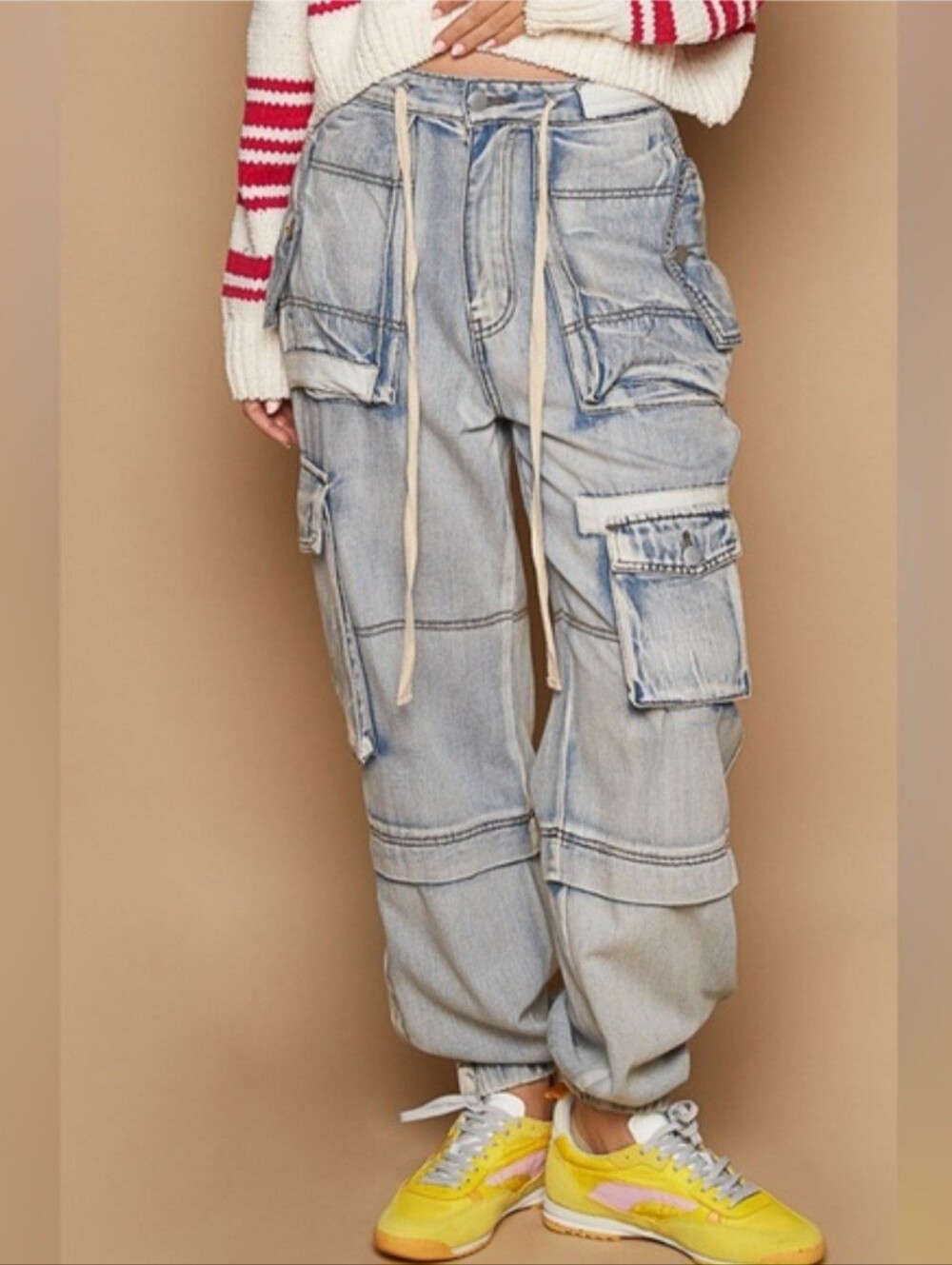 POL Denim Cargo Jogger Pants Small Utility Parachute Baggy Y2K